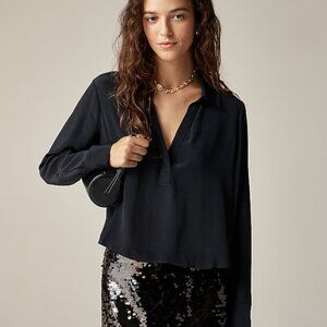 J. Crew Black Bungalow Popover Shirt in Crepe de Chine XS
